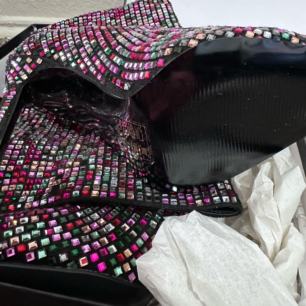 Embellished Wine Knee-High Stiletto Boots - Picture 4 of 5